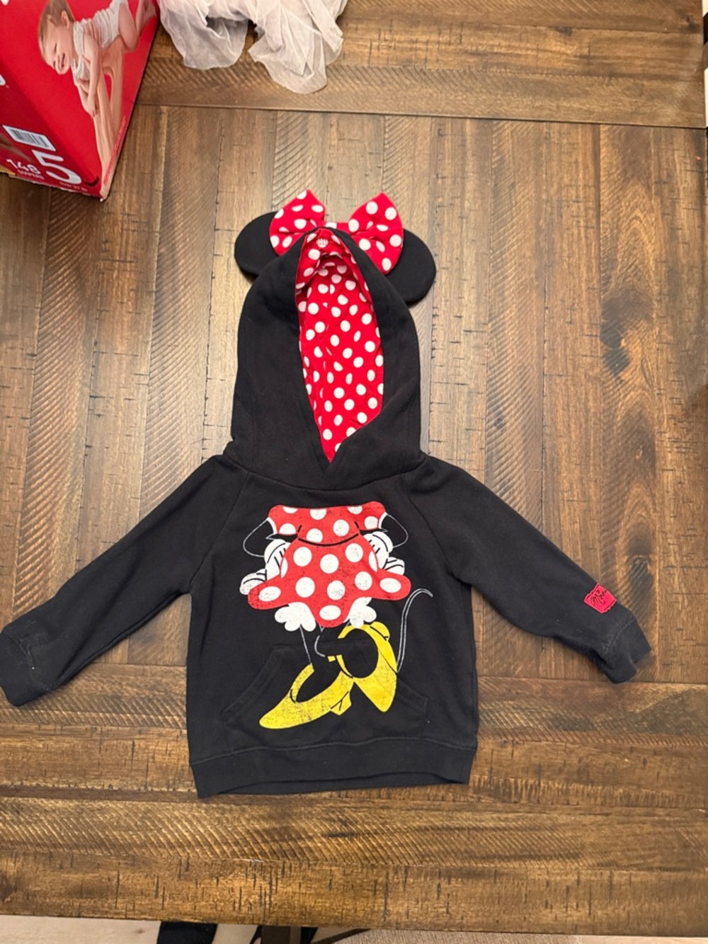 Disney Black Kids Hoodie with Red Polka Dot Minnie Bow (front + back)